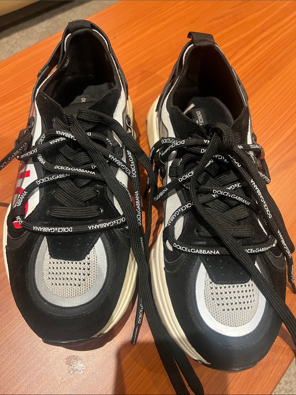 Dolce & Gabbana Black, White And Red Men's Designer Chunky Sneakers
